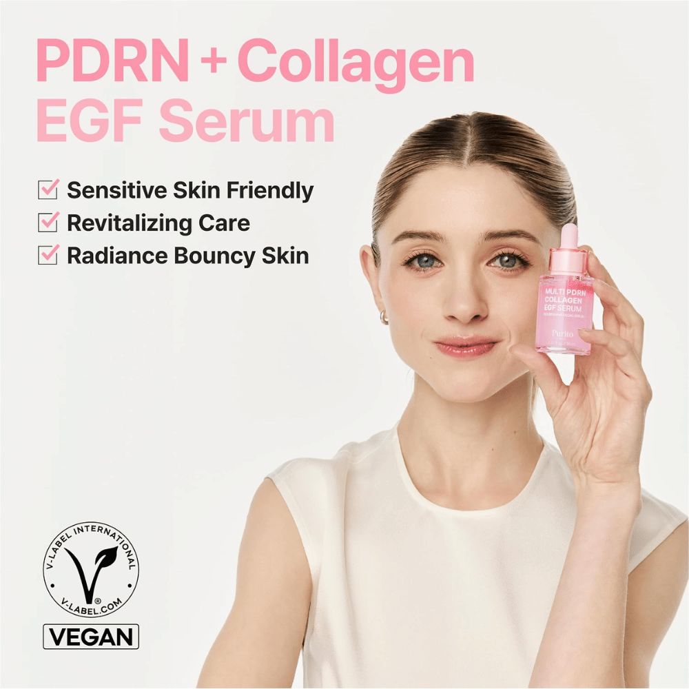 Purito Multi PDRN Collagen EGF Serum – sérum vegano para piel sensible, luminosidad y firmeza.