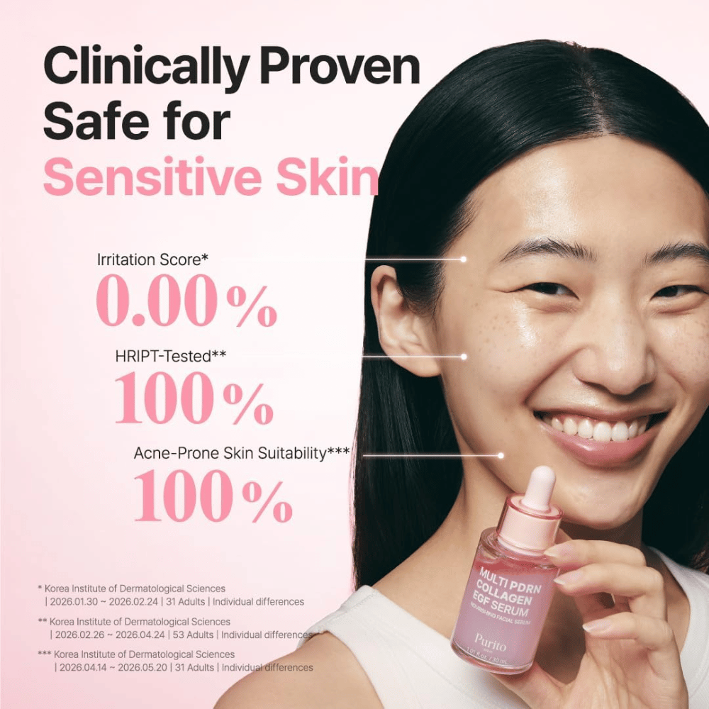Purito Multi PDRN Collagen EGF Serum – sérum clínicamente probado que se adapta a la piel sensible y propensa al acné.