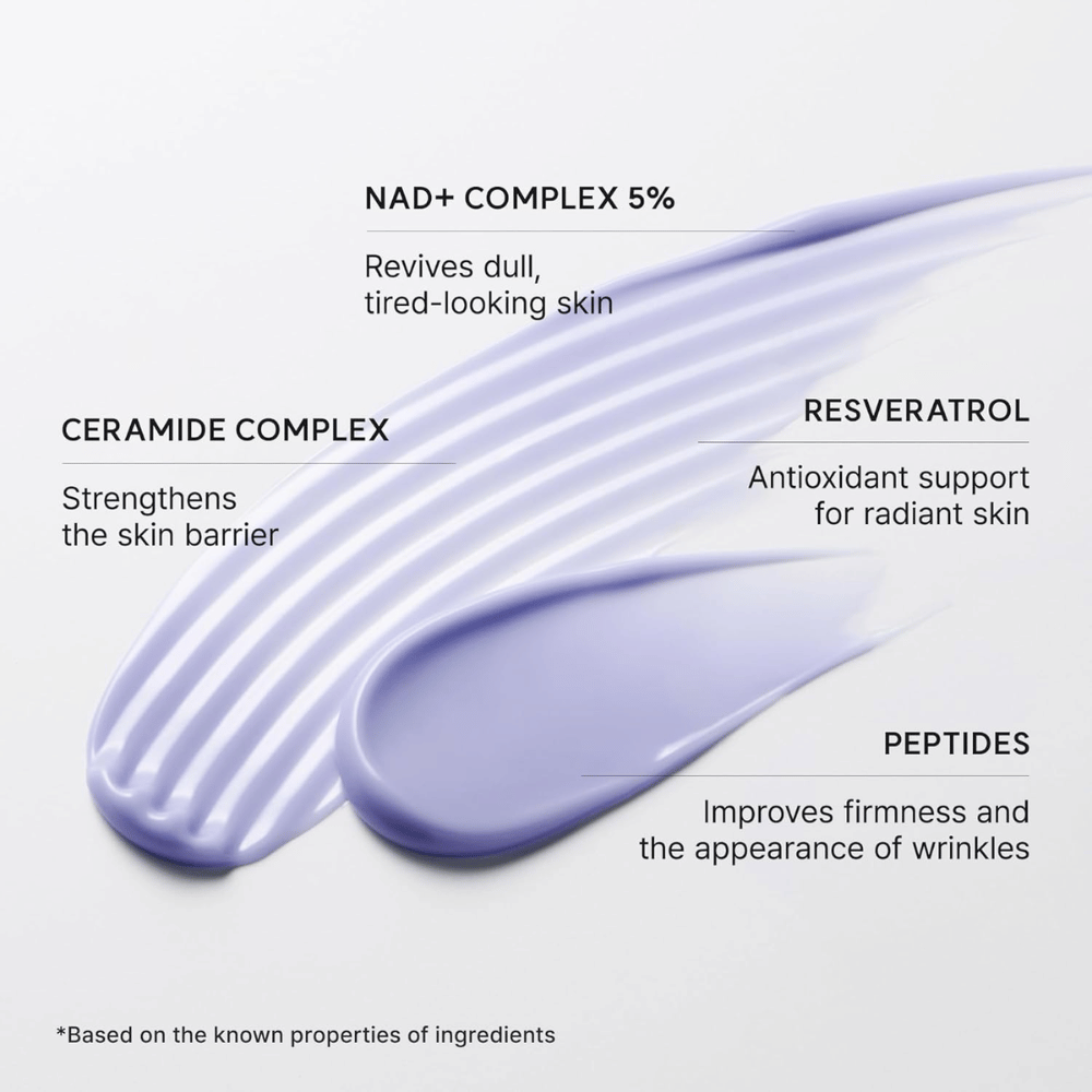 Arencia NAD+ Booster Shot con 5% de NAD+ Complex, complejo de ceramidas, resveratrol y péptidos para luminosidad, firmeza y barrera cutánea.
