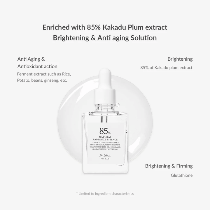 Dr. Althea Natural Radiance Essence con Ciruela Kakadu y antioxidantes que mejoran la elasticidad de la piel, reducen la pigmentación y proporcionan una piel más firme.
