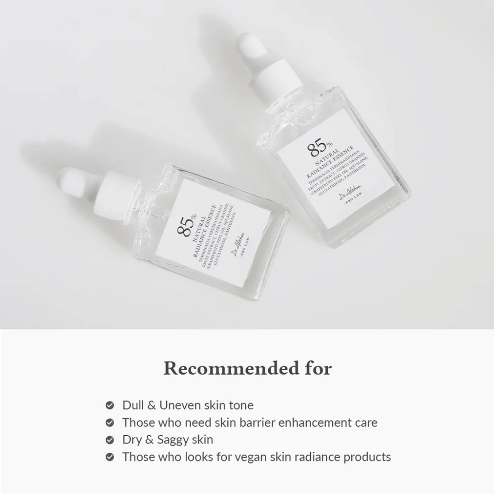 Dr. Althea Natural Radiance Essence con 85% de Extracto de Ciruela Kakadu, adecuado para piel apagada, tono de piel desigual y piel seca que necesita una barrera cutánea fortalecida.