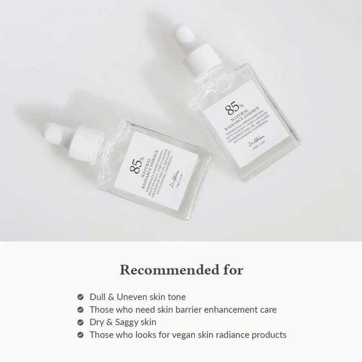 Dr. Althea Natural Radiance Essence con 85% de Extracto de Ciruela Kakadu, adecuado para piel apagada, tono de piel desigual y piel seca que necesita una barrera cutánea fortalecida.