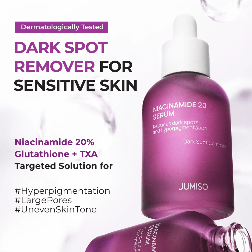 Jumiso Niacinamide 20 Serum – suero potente con 20 % de niacinamida, glutatión y TXA que reduce las manchas oscuras y la hiperpigmentación, incluso para pieles sensibles.