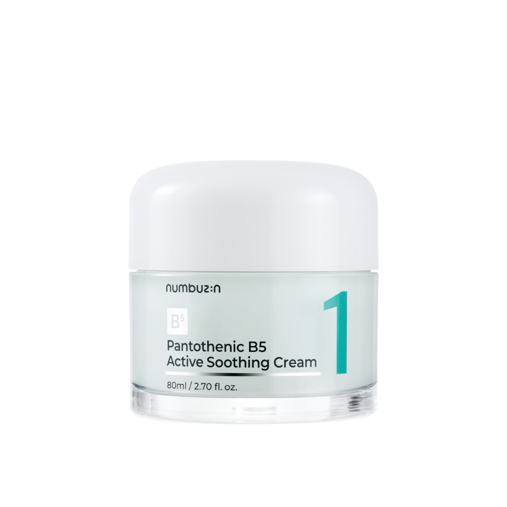 Numbuzin No.1 Pantothenic B5 Active Soothing Cream 80 ml en un frasco verde claro con tapa blanca y el número 1 impreso claramente en el frente.