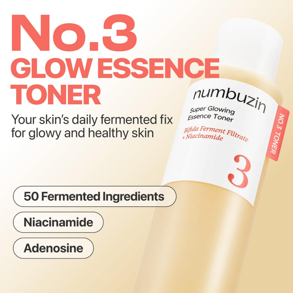 Numbuzin No.3 Glow Essence Toner – esencia fermentada diaria para una piel fresca, hidratada y radiante.