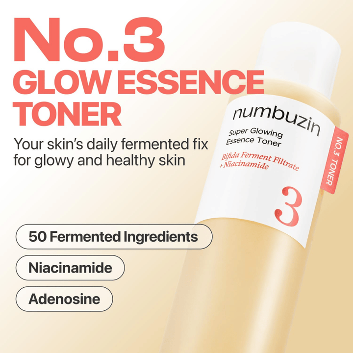 Numbuzin No.3 Glow Essence Toner – esencia fermentada diaria para una piel fresca, hidratada y radiante.