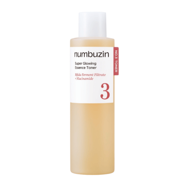 Numbuzin No.3 Super Glowing Essence Toner – tonos iluminadores con filtrado de fermento de bifida y niacinamida.