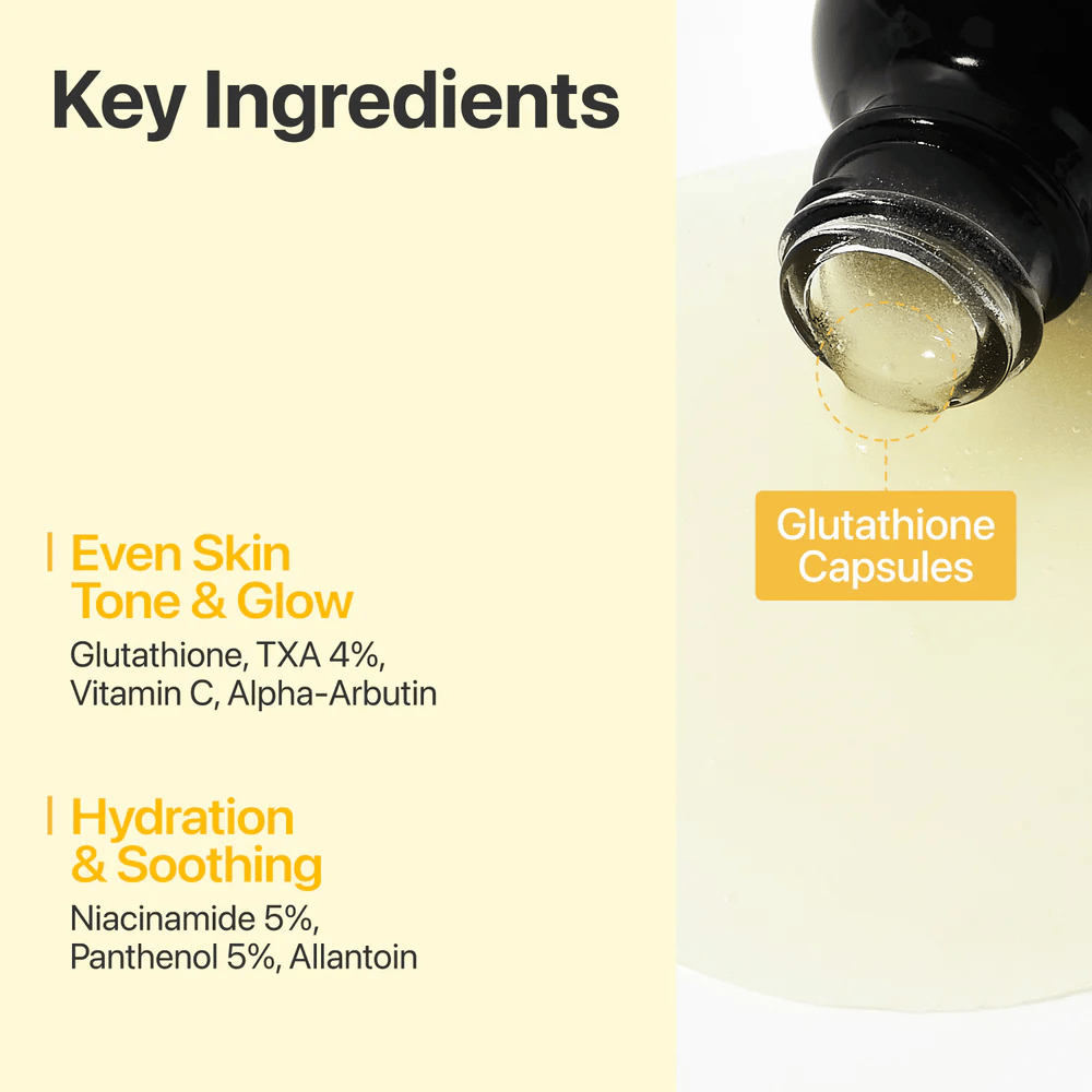 numbuzin No.5+ Glutathione Vitamin Concentrated Serum con glutatión, 4% de ácido tranexámico, vitamina C, alfa-arbutina, niacinamida y pantenol.