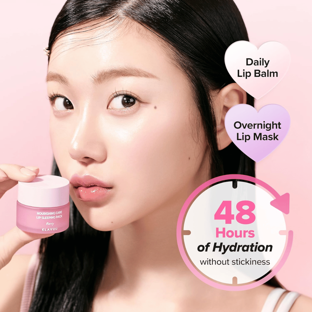 KLAVUU Nourishing Care Lip Sleeping Pack Berry y Coconut proporcionan hidratación duradera y cuidado para unos labios suaves e hidratados, de día y de noche.
