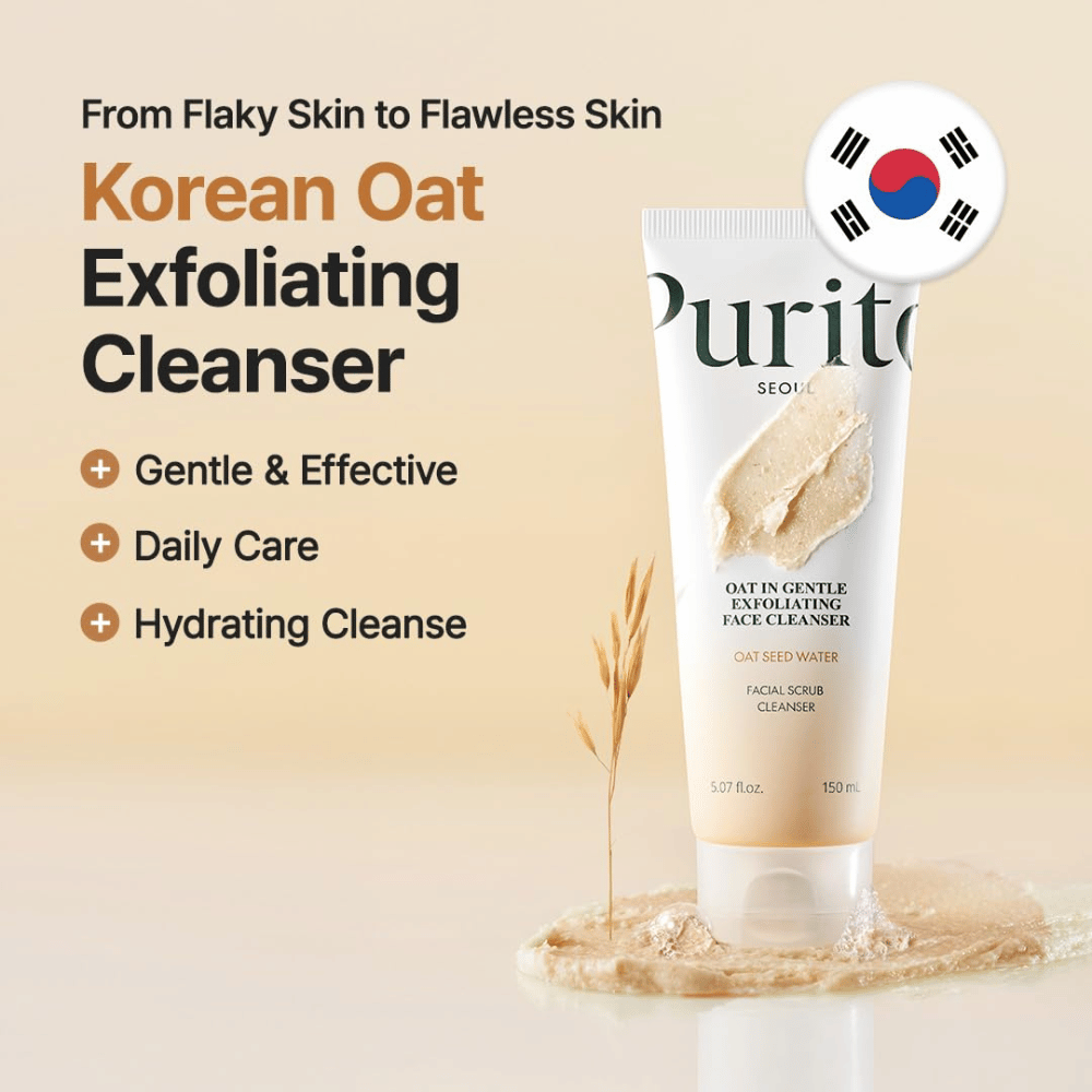 Purito Oat In Gentle Exfoliating Face Cleanser 150 ml – limpiador facial coreano con partículas de avena para una limpieza diaria suave exfoliante facial