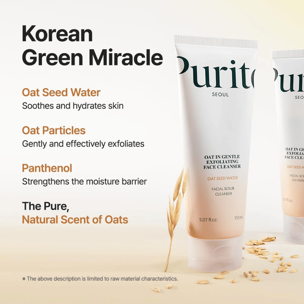 Purito SEOUL limpiador exfoliante con agua de semilla de avena y pantenol – fortalece la barrera de la piel y elimina suavemente las células muertas de la piel