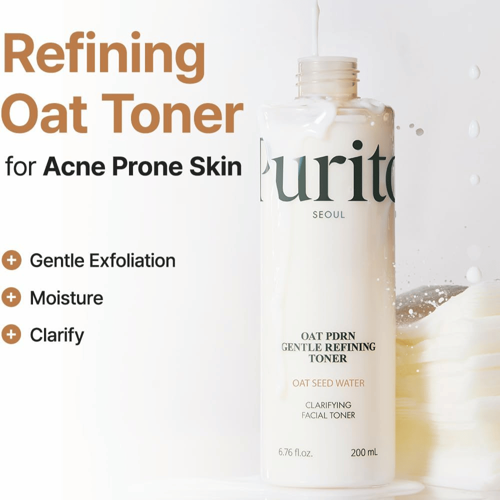 Purito Oat PDRN Gentle Refining Toner 200 ml – tónico exfoliante suave que hidrata, aclara y equilibra la piel propensa al acné