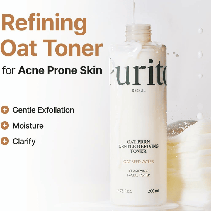 Purito Oat PDRN Gentle Refining Toner 200 ml – tónico exfoliante suave que hidrata, aclara y equilibra la piel propensa al acné