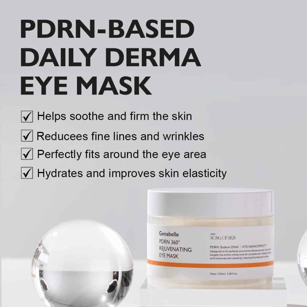 Genabelle PDRN 360° Rejuvenating Eye Mask con PDRN que hidrata, calma la piel y ayuda a reducir las líneas finas y las arrugas.