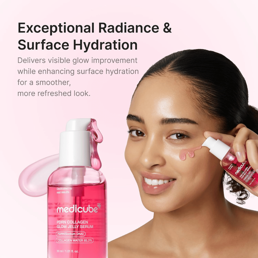 Medicube PDRN Collagen Glow Jelly Serum que proporciona hidratación intensa y brillo natural a la piel