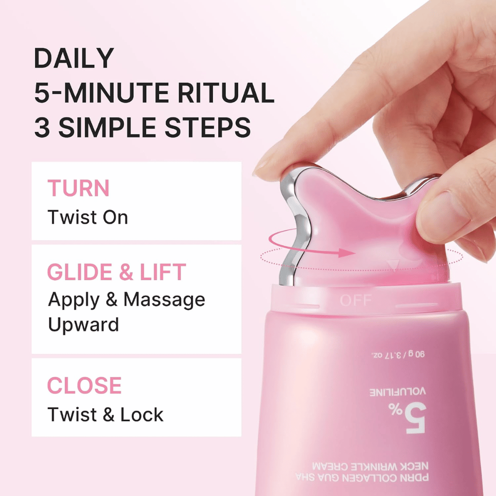 1. Medicube PDRN Collagen Gua Sha Neck Wrinkle Cream – aplicación y masaje en tres sencillos pasos