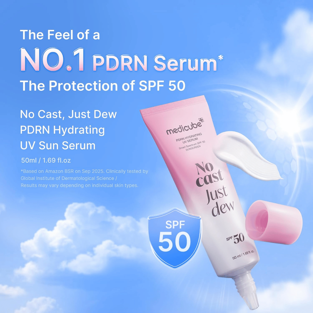 5. Medicube PDRN Hydrating UV Serum SPF 50+ 50 ml – sérum solar hidratante ligero con alta protección UV y acabado luminoso