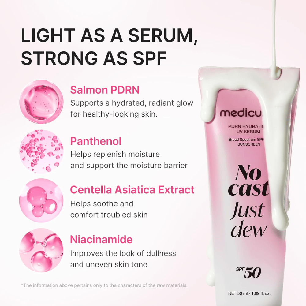 4. Medicube PDRN Hydrating UV Serum SPF 50+ – protector solar con PDRN, pantenol, centella asiática y niacinamida