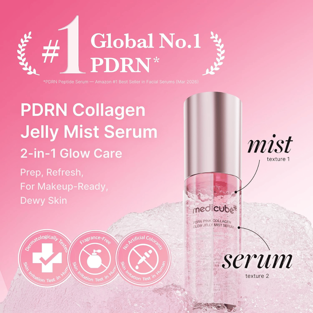 5. Medicube PDRN Pink Collagen Glow Jelly Mist Serum 60 ml – bruma facial y sérum dos en uno para una piel hidratada y luminosa