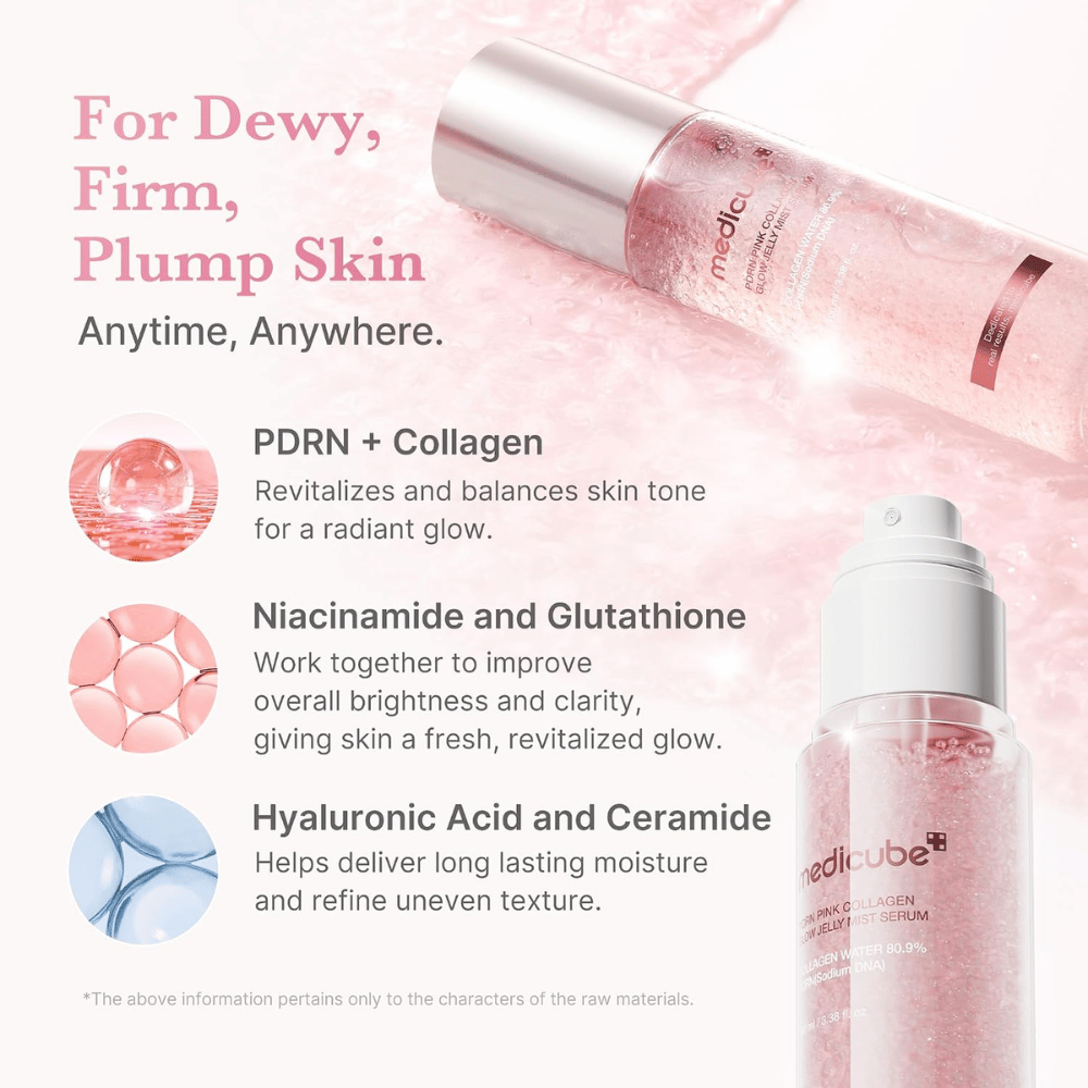 4. Medicube PDRN Pink Collagen Glow Jelly Mist Serum – bruma hidratante con PDRN, colágeno, niacinamida y ácido hialurónico