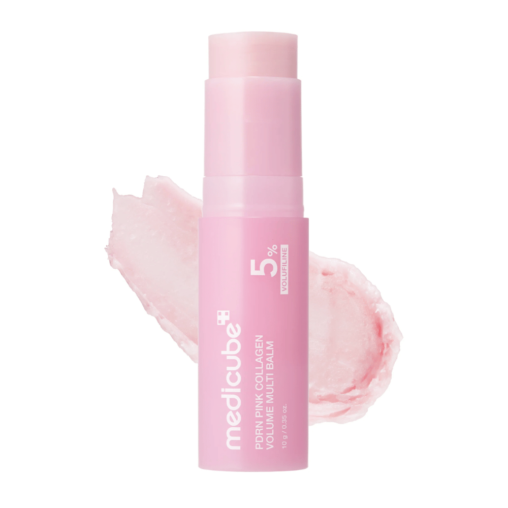1. Medicube PDRN Pink Collagen Volume Multi Balm 10 g – barra de bálsamo rosa con PDRN y colágeno, con textura cremosa sobre fondo blanco