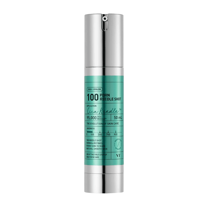 VT Cosmetics PDRN Reedle Shot 100 botella de diseño minimalista y fórmula activa para mejorar la textura, luminosidad y elasticidad de la piel
