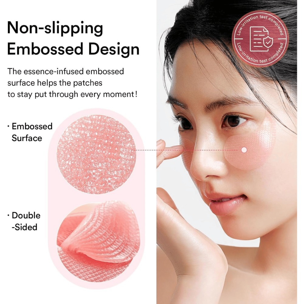 Abib PDRN Retinal Eye Patch Glow Jelly con superficie en relieve que se mantiene en su lugar y proporciona cuidado intensivo bajo los ojos contra ojeras y líneas finas.