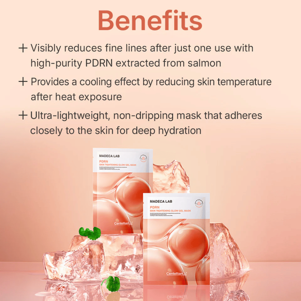 MADECA LAB PDRN Skin Tightening Glow Gel Mask – mascarilla de gel reafirmante con PDRN de salmón que proporciona un efecto refrescante, hidratación intensa y una piel visiblemente más suave.