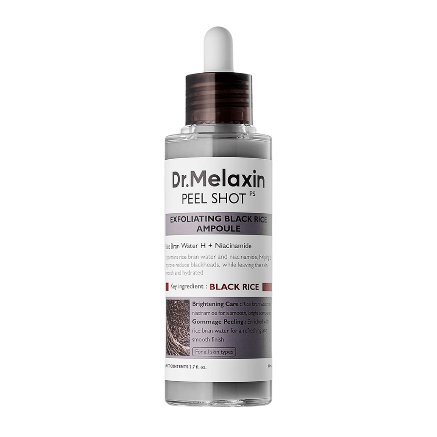 Dr.Melaxin Peel Shot PS Exfoliating Black Rice Ampoule 80ml con niacinamida y agua de arroz para una exfoliante facial química suave