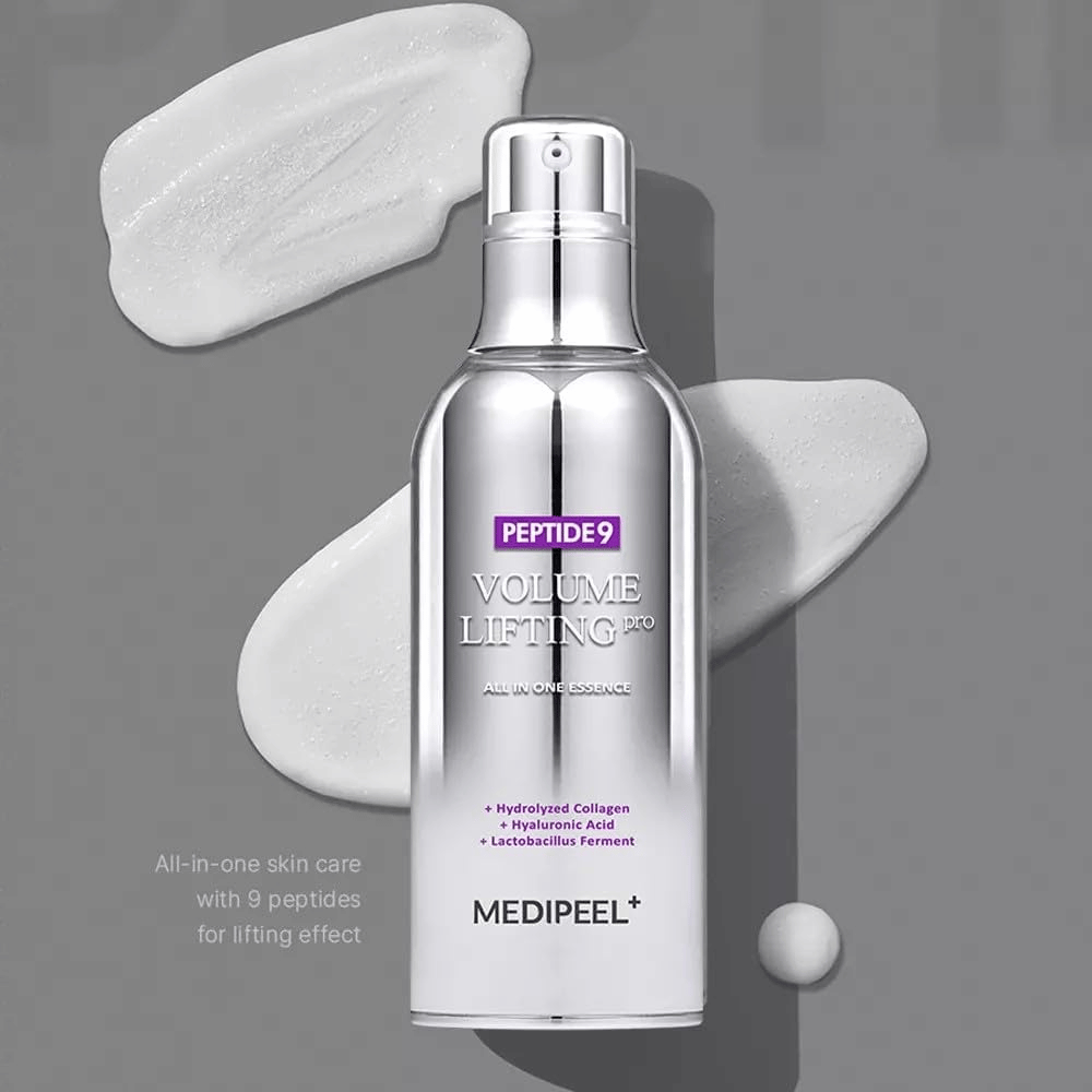 Medi-Peel Peptide 9 Volume Lifting All In One Essence Pro – esencia coreana con péptidos, colágeno y ácido hialurónico que ayuda a hidratar la piel y mejorar la elasticidad de la piel.