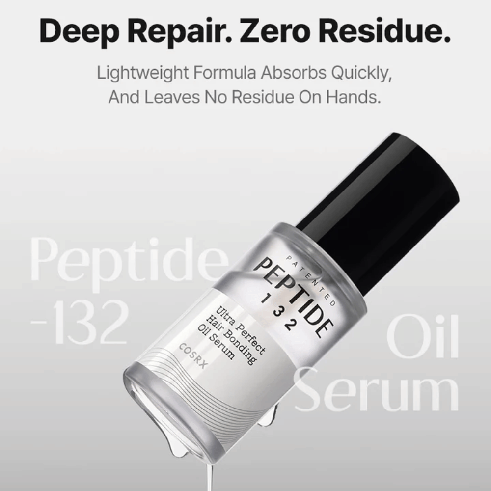 COSRX Peptide 132 Oil Serum – fórmula ligera que se absorbe rápidamente y repara el cabello sin dejar residuos.