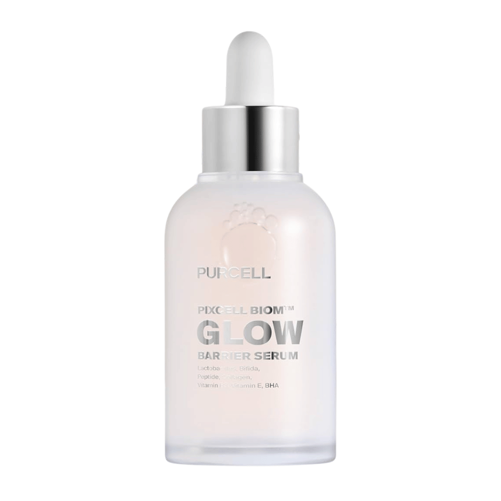 Imagen del producto de PURCELL Pixcell Biom Glow Barrier Serum en botella de vidrio esmerilado con pipeta - fortalece la barrera de la piel y da un brillo natural.