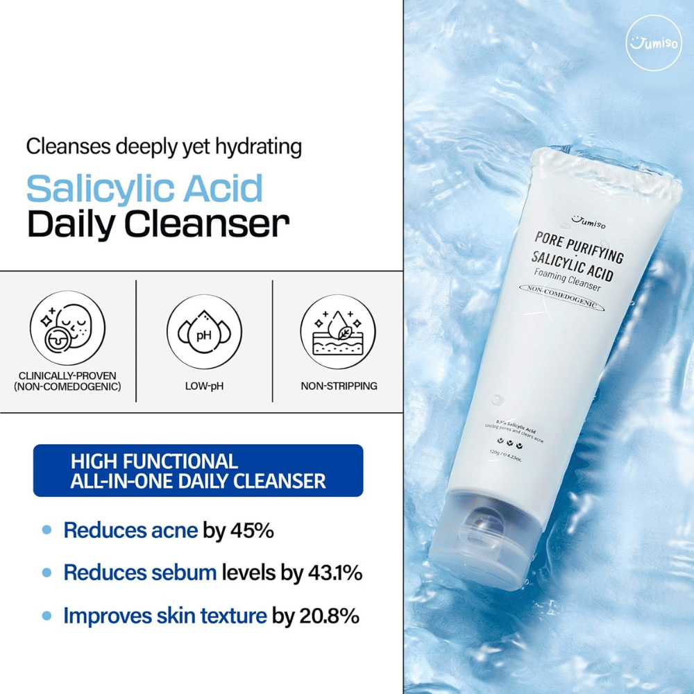 Jumiso Salicylic Acid Foaming Cleanser 0.5% – limpiador facial coreano de limpieza profunda que reduce el acné, regula el sebo y mejora la textura de la piel