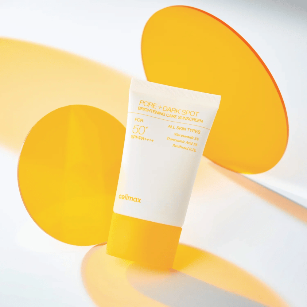 Celimax Pore+Dark Spot Brightening Care Sunscreen SPF50+ PA++++ con niacinamida 5% y ácido tranexámico 1% – crema solar coreana iluminadora contra manchas de pigmentación y poros grandes