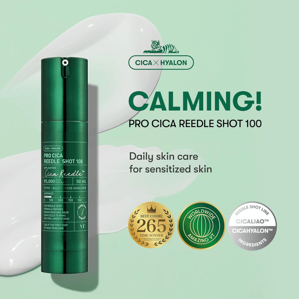 VT Cosmetics Pro Cica Reedle Shot 100 – suero diario calmante para piel sensible con tecnología CICA Hyalon y efecto hidratante