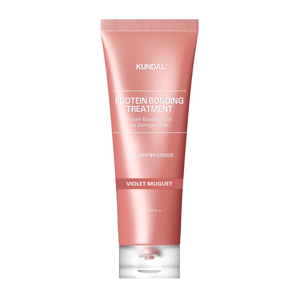 KUNDAL Protein Bonding Treatment Violet Muguet en tubo rosa, 250 ml, para cabello dañado.