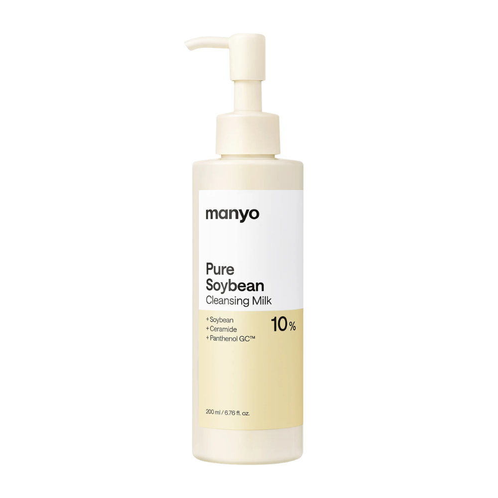 3. Ma:nyo Pure Soybean Cleansing Milk 200 ml – leche limpiadora con soja, ceramidas y pantenol en botella blanca con dosificador