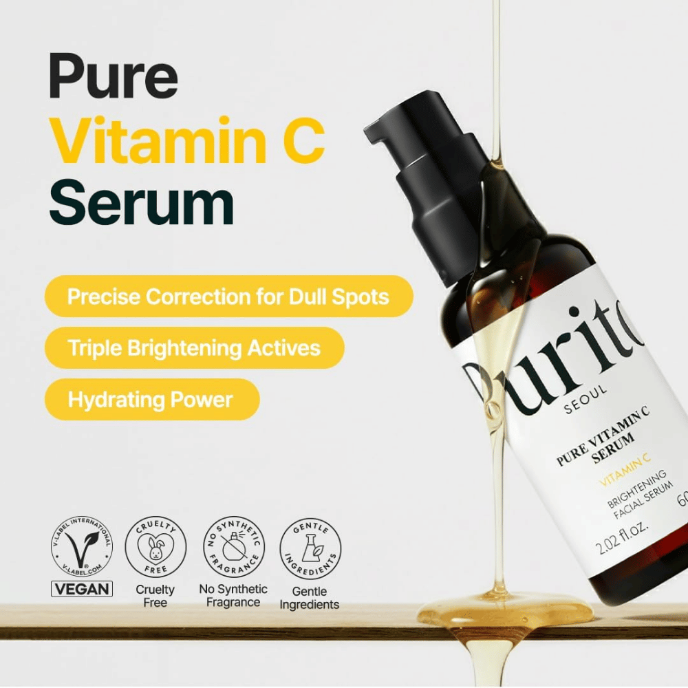 Purito SEOUL Pure Vitamin C Serum con vitamina C, agua de bambú hidratante e ingredientes que aportan luminosidad – fórmula vegana y cruelty-free sin perfume sintético.