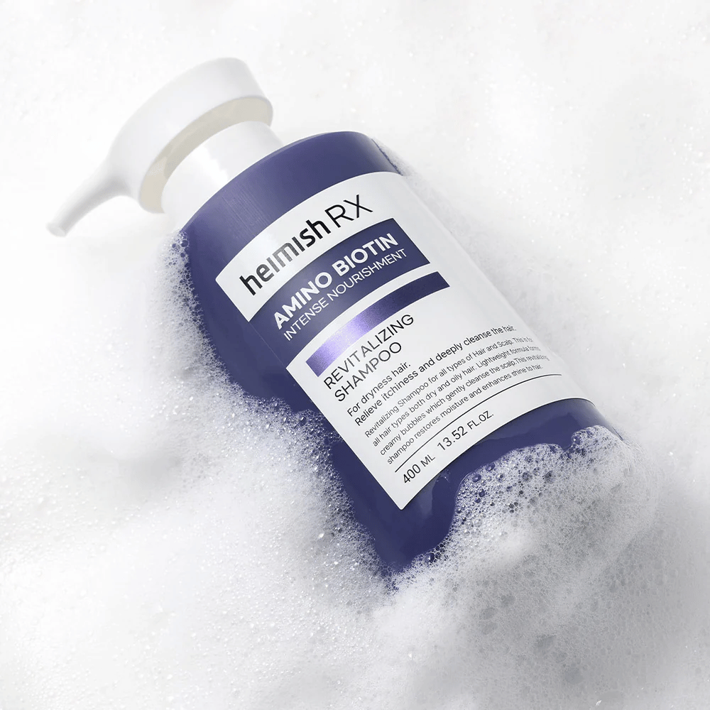 Heimish RX Amino Biotin Revitalizing Shampoo 400 ml en espuma – champú nutritivo para cabello seco que limpia suavemente e hidrata el cuero cabelludo.