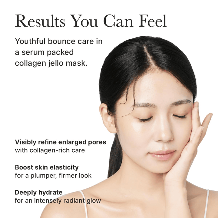 Resultados de Arencia Red Collagen Jello Mask - piel visiblemente más firme, mejor elasticidad, poros minimizados e hidratación intensa con brillo.