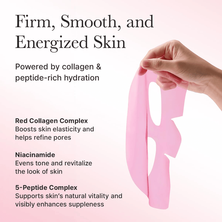 Beneficios de Arencia Red Collagen Jello Mask - enriquecida con colágeno rojo, niacinamida y péptidos que fortalecen la elasticidad, igualan el tono de la piel y dan energía a la piel.