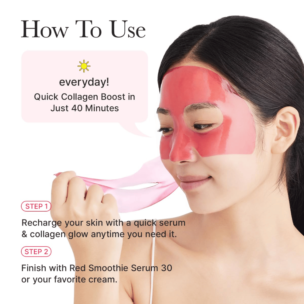 Cómo usar Arencia Red Collagen Jello Mask durante el día - rápida inyección de colágeno en 40 minutos para una piel más firme, mejor brillo y una estructura de piel más suave.