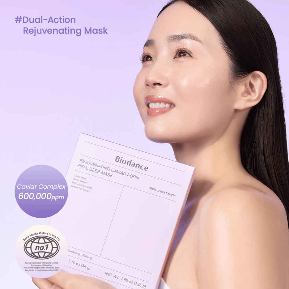 Imagen del producto de Biodance Rejuvenating Caviar PDRN Real Deep Mask – paquete lila de Sheet mask con caviar, PDRN y fórmula hidratante