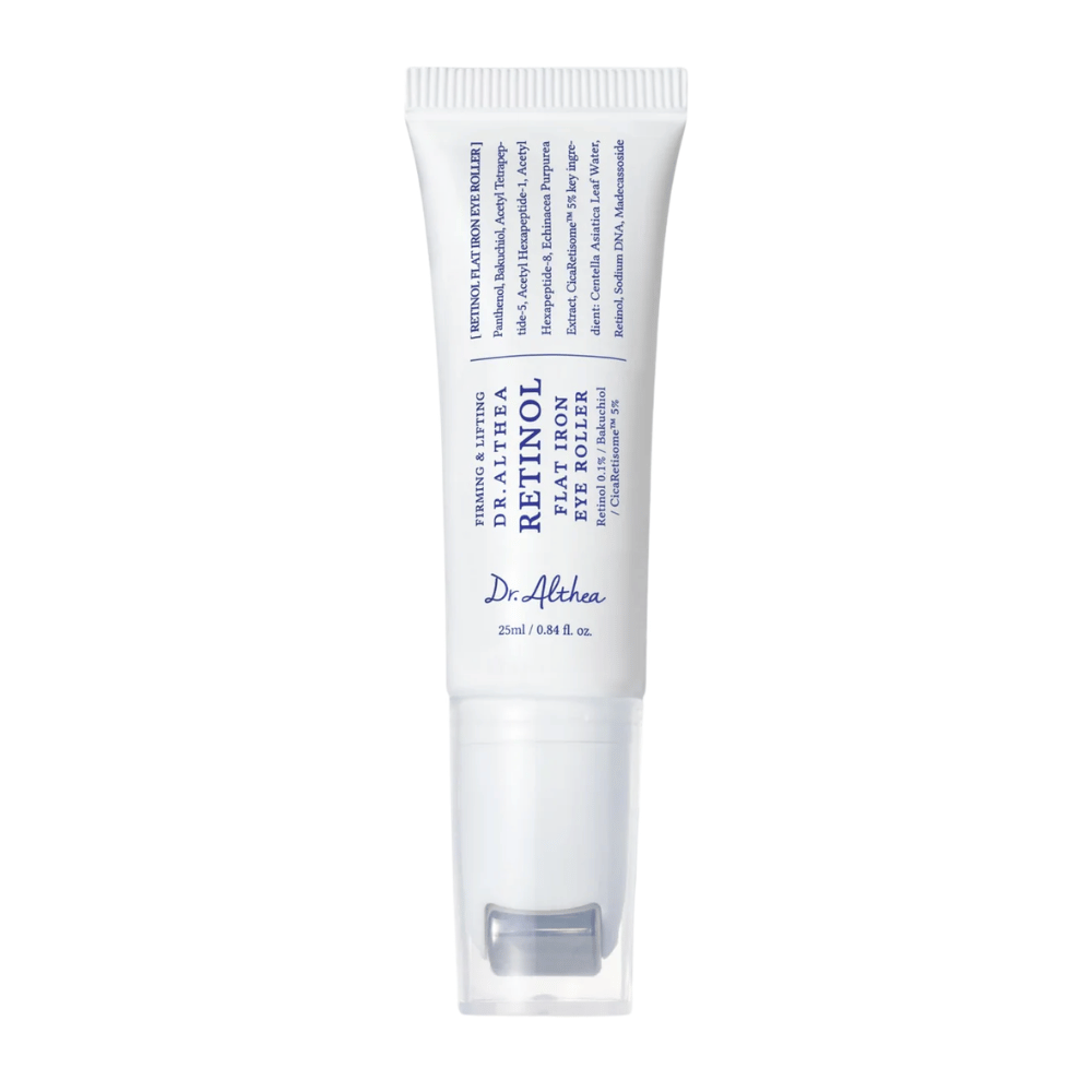 Dr. Althea Retinol Flat Iron Eye Roller – Sérum para ojos con retinol y aplicador de rodillo que reduce arrugas, ojeras y piel cansada.