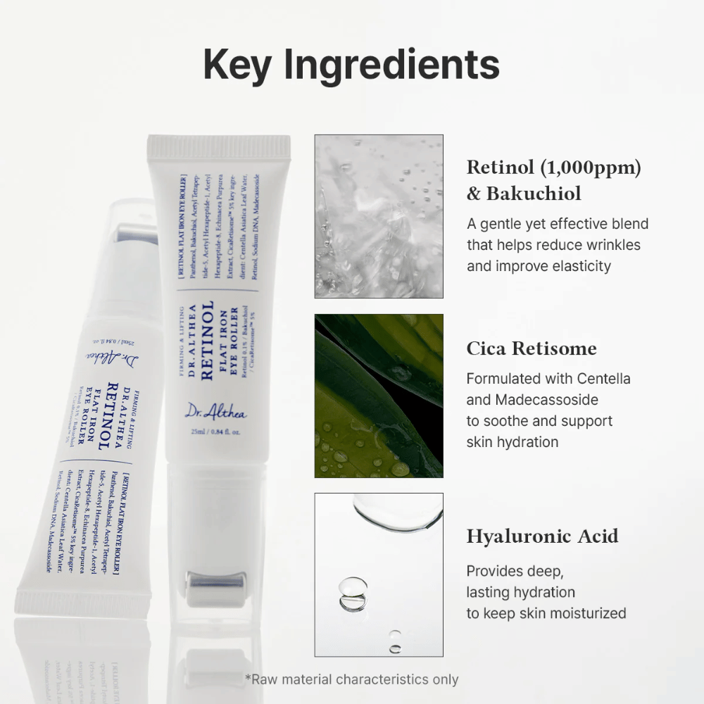 Dr. Althea Retinol Flat Iron Eye Roller con retinol, bakuchiol, cica y ácido hialurónico que hidrata, calma y reduce arrugas.