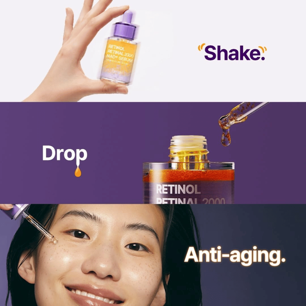 PURITO SEOUL Retinol Retinal 2000 NAD+ Serum – sérum antiedad con retinol y retinal que se aplica con gotero para una piel más firme y uniforme.
