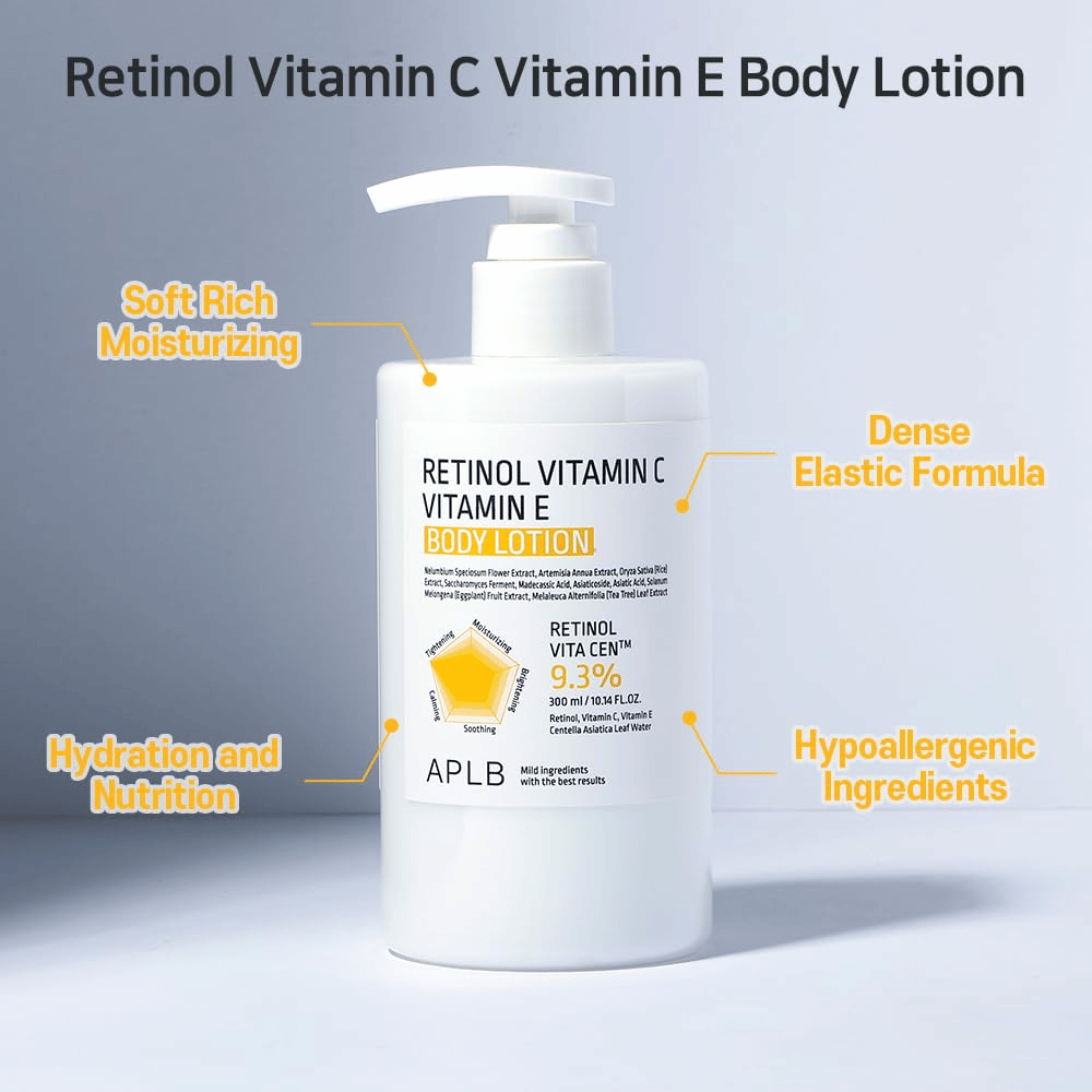 Imagen del producto donde la botella está en el centro con marcas gráficas alrededor. Estas señalan propiedades como hidratación, nutrición, textura suave, fórmula elástica e ingredientes hipoalergénicos.