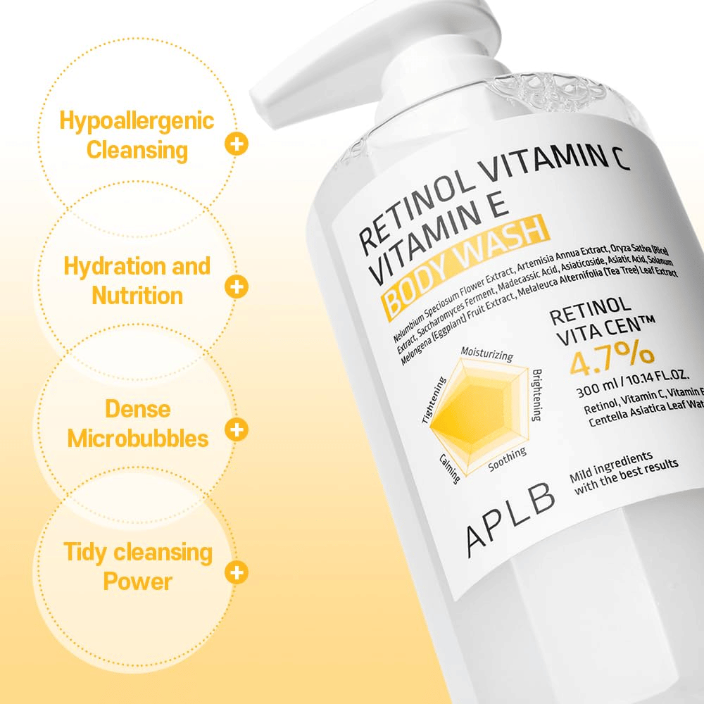 3. APLB Retinol Vitamin C Vitamin E Body Wash – gel corporal hidratante con retinol, vitamina C, vitamina E y centella