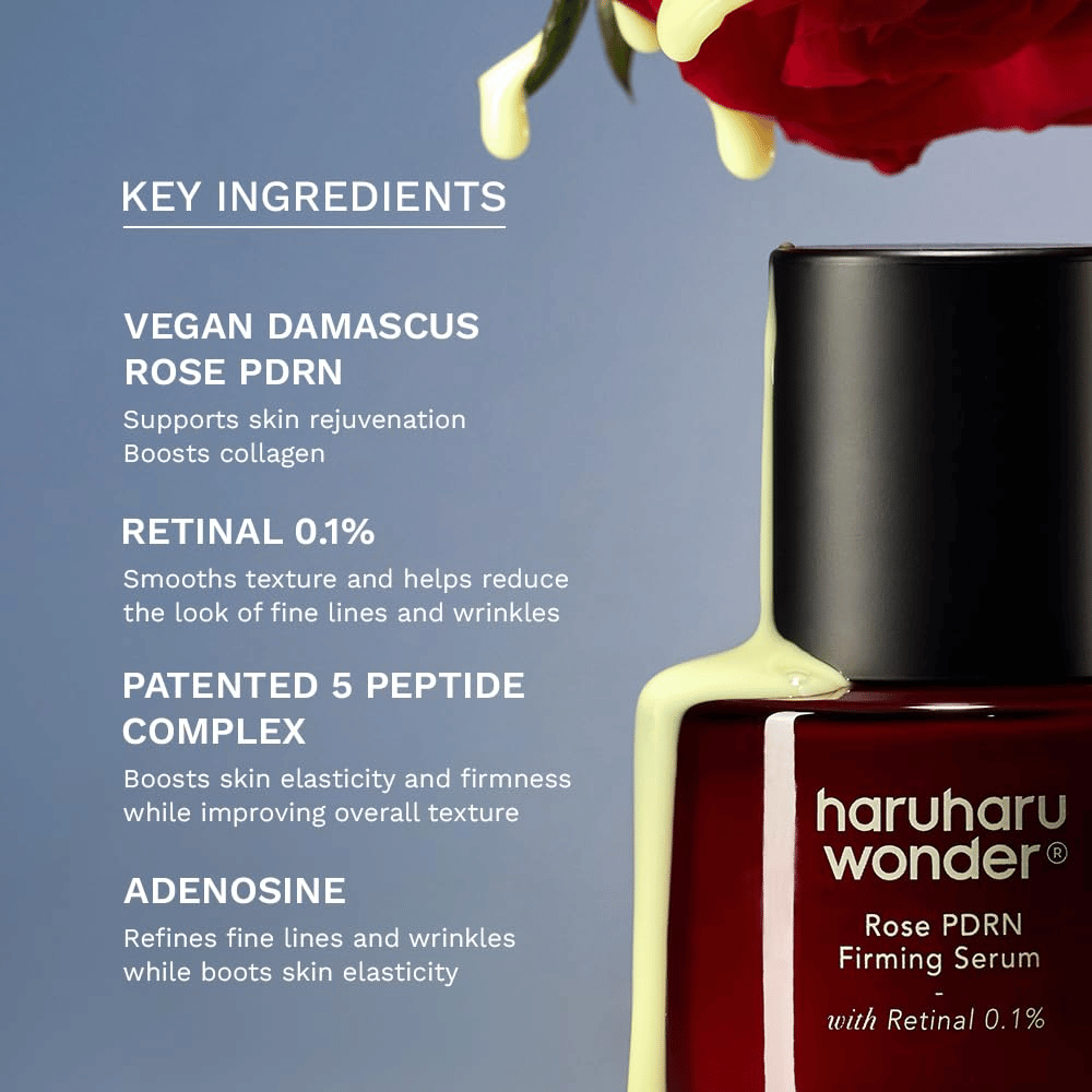 Haruharu Wonder Rose PDRN Firming Serum con Rose PDRN vegano, retinal 0,1 %, péptidos y adenosina