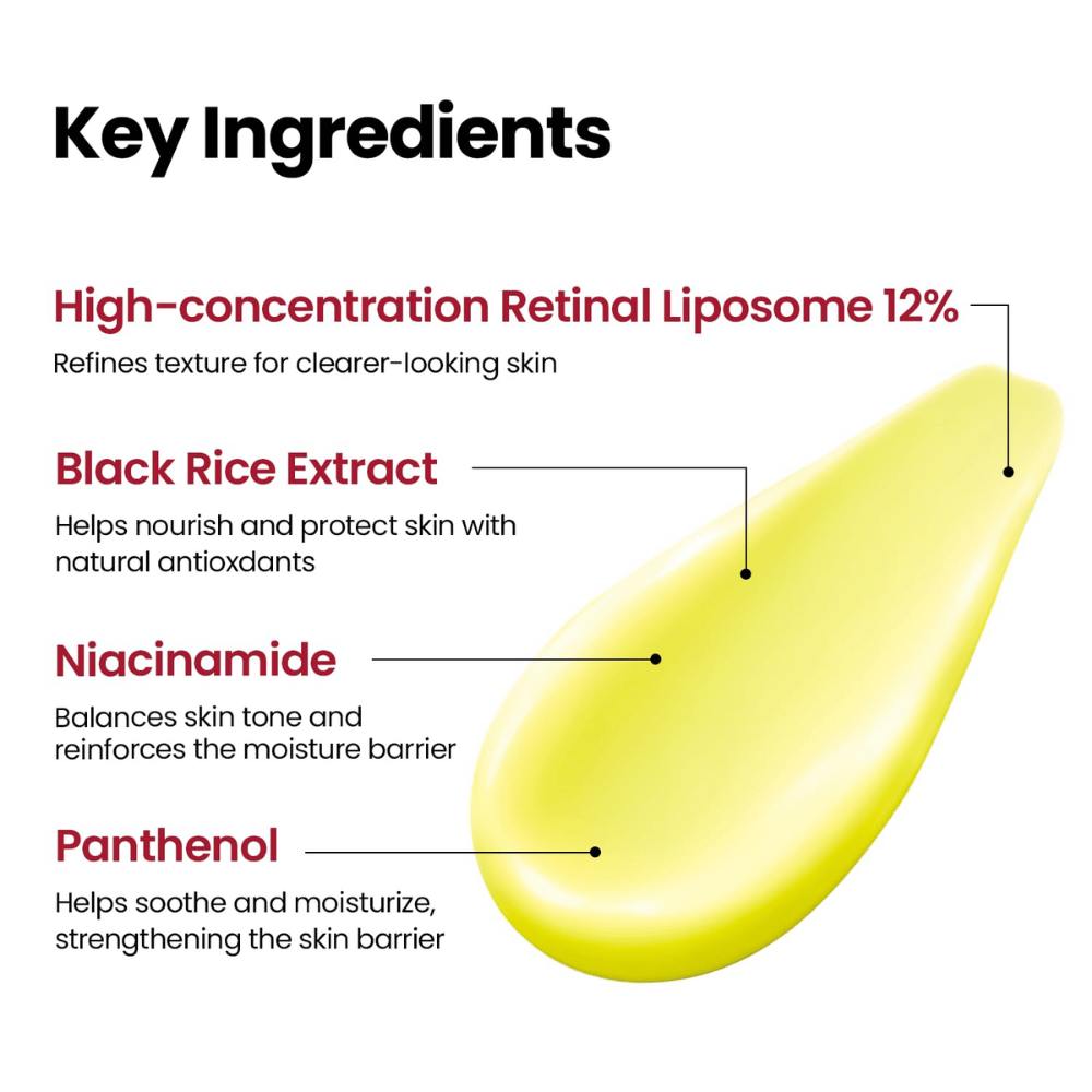 K-SECRET SEOUL 1988 Advanced Shot – fórmula concentrada con Retinal Liposome 12%, arroz negro, niacinamida y pantenol.
